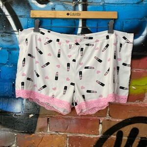 SECRET TREASURES-women’s white ‘lipstick’ print logo sleepwear shorts